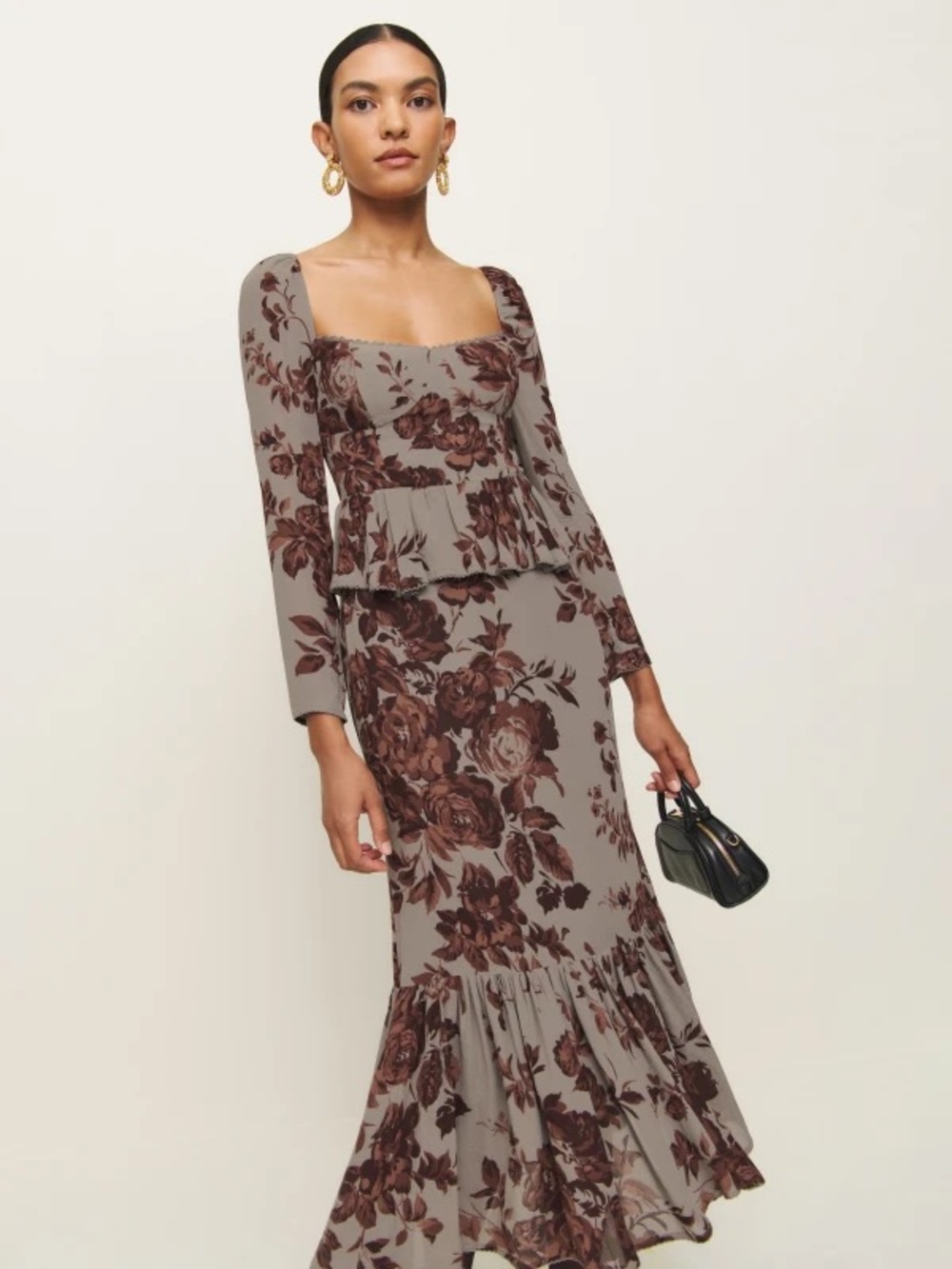 Reformation Sandra Floral Print Mauve-Brown Maxi dress